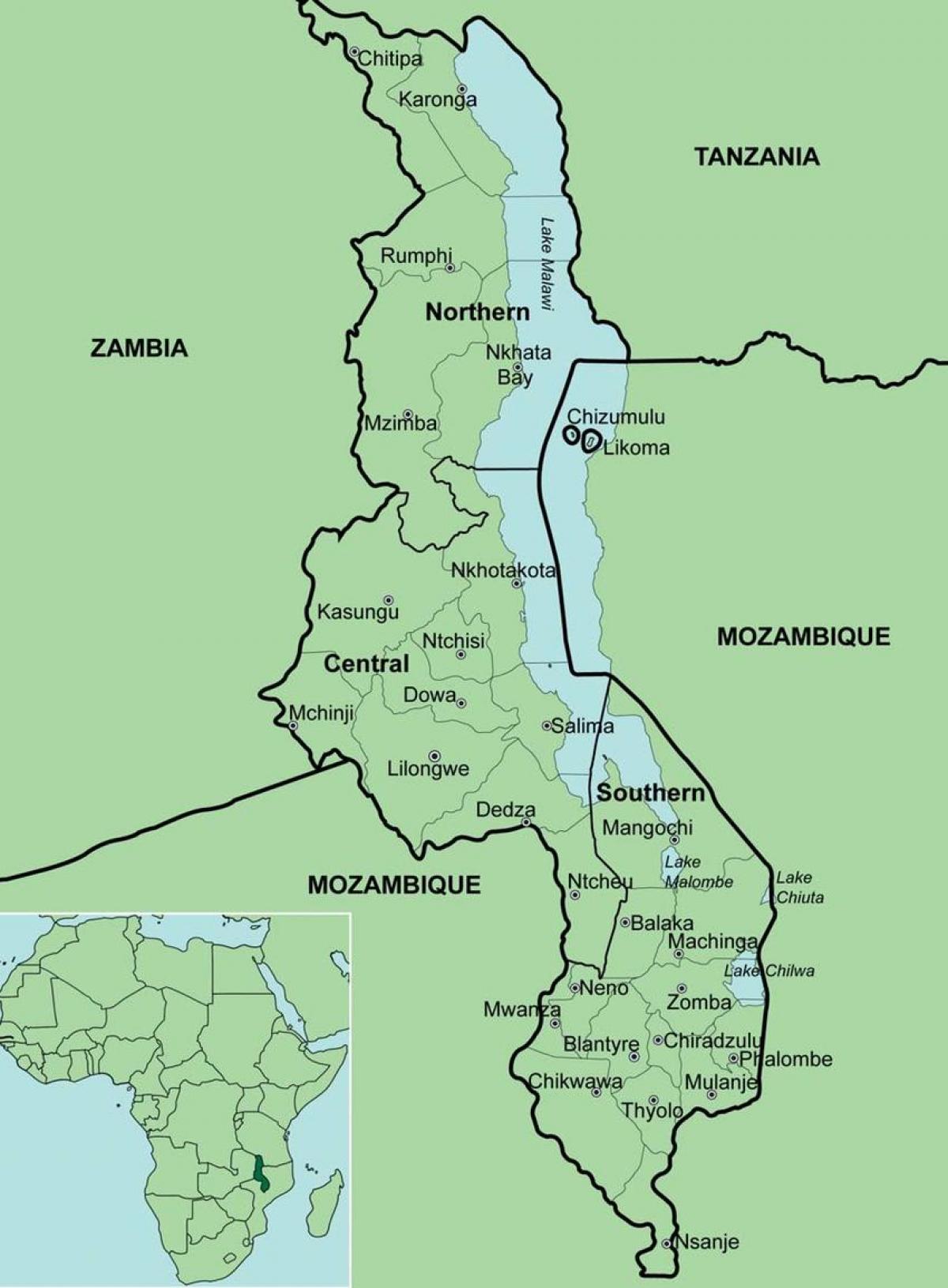 žemėlapis Malavis rodo rajonų