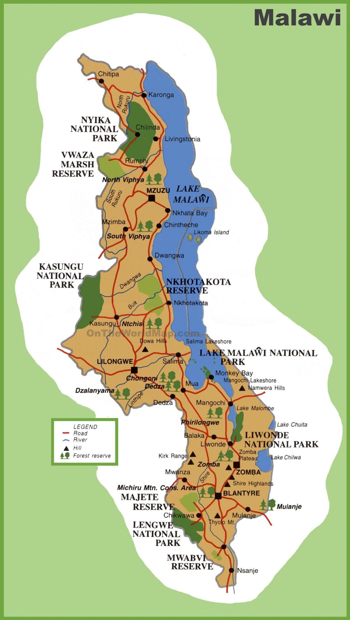 žemėlapis Malavis ir aplinkinių šalių